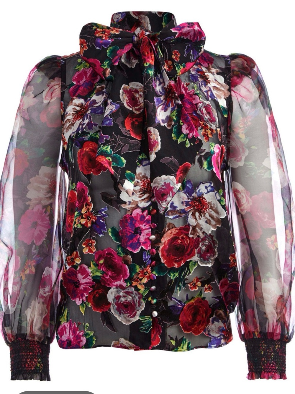 Alice & Olivia Brentley Floral Tie Neck Blouse Sz large